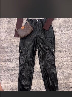 Fashion Nova Black Faux Leather Cargo Jeans